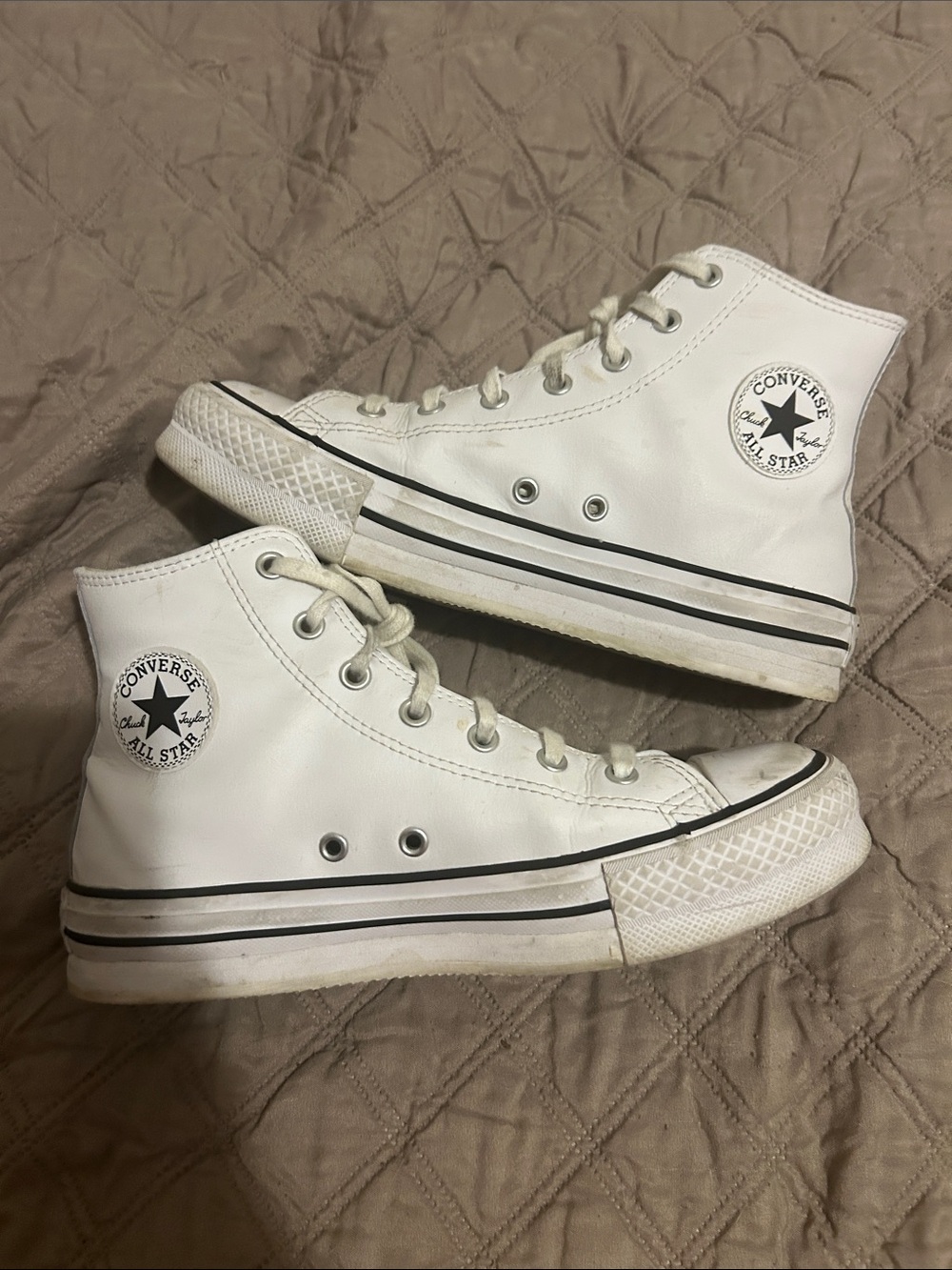 Converse Kids White High Top Sneakers with Black Trim